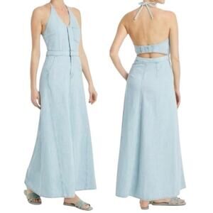 Universal Thread Women’s Size 10 Denim Maxi Dress Light Wash Halter Cutout NWT
